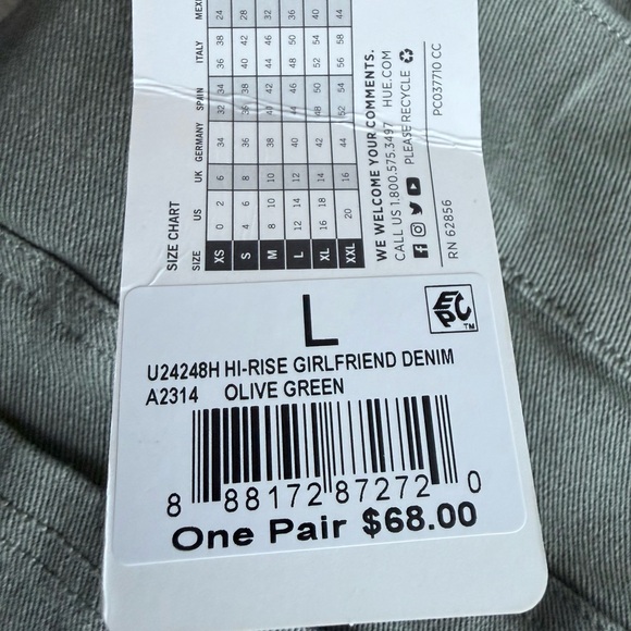 HUE Women’s Olive Green High Rise Girlfriend Denim Leggings Size Large - Picture 8 of 9